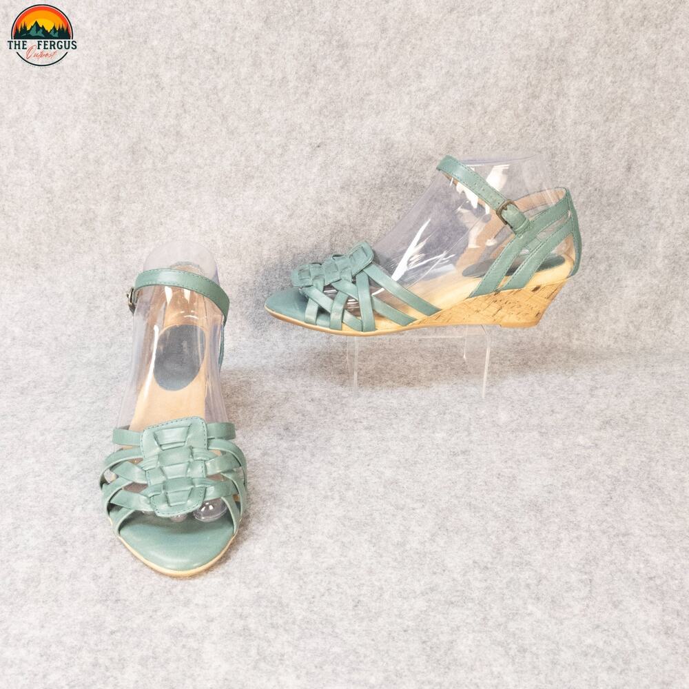 Softspots Pillow Top Strappy Sandals Teal Mary Jane Wedge Heels Women's Size 7M